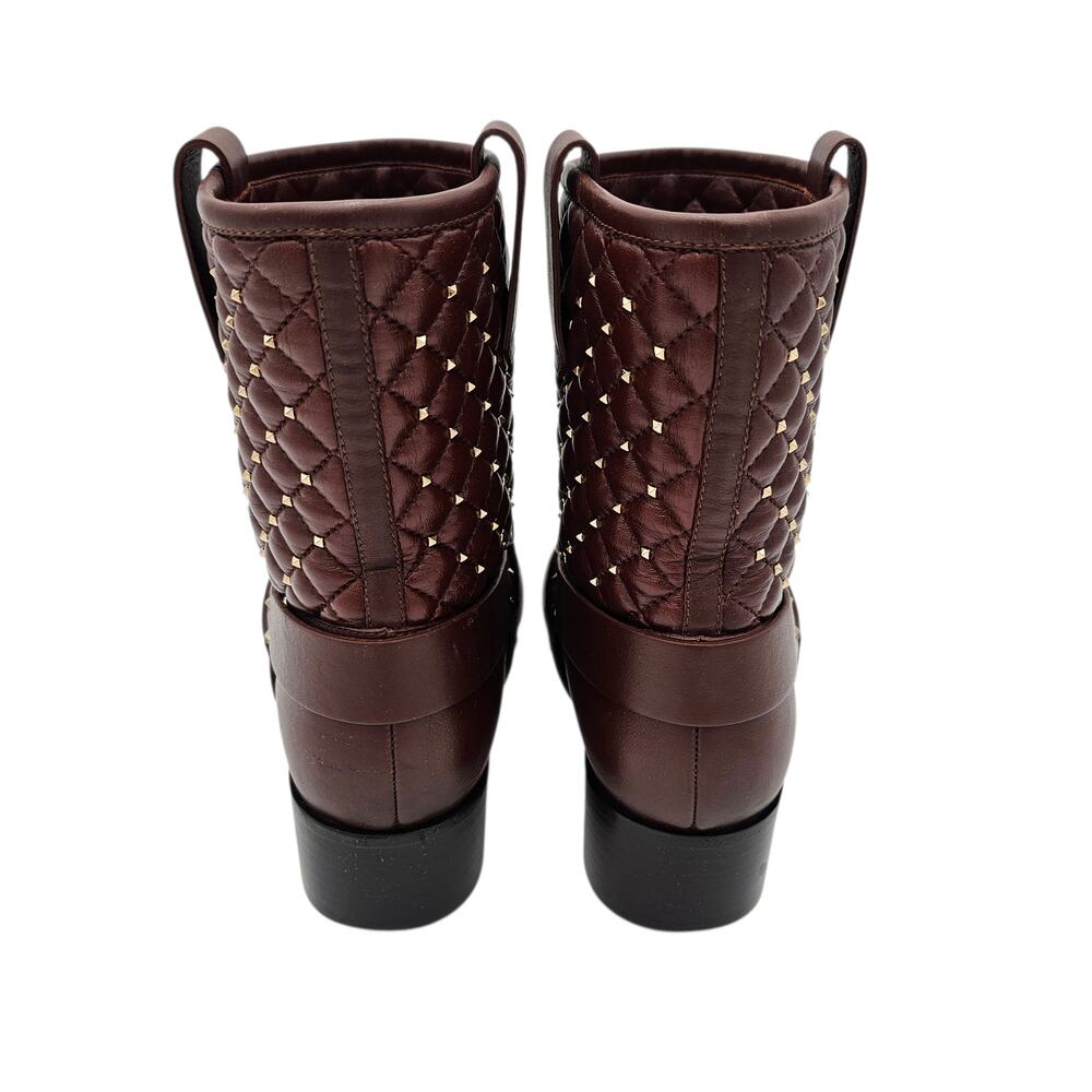 Valentino Garavani Rockstud Quilted Moto Harness Boot Brown Leather 40 US 10 - Picture 4 of 11